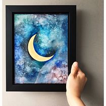 Galaxia con luna. Un progetto di Belle arti e Pittura ad acquerello di Dalila Vainer - 08.11.2019