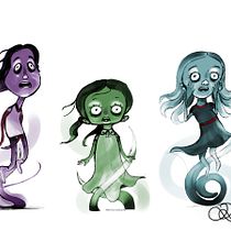 Las tres niñas fantasmales: Fábrica de personajes ilustrados. Fine Arts, Creativit, Drawing, and Traditional illustration project by Rho Ruska - 12.26.2019