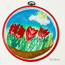 Composición floral con acrílico y bordado:Tulipanes. Bordado projeto de Yadira García - 08.01.2020