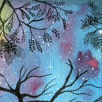 Proyecto del curso: Técnicas modernas de acuarela. Galaxia, árboles y gatitos.. Un progetto di Pittura ad acquerello di Anyela Alvarez - 16.01.2020
