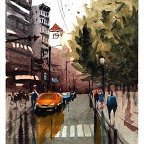 My project in Urban Landscapes in Watercolor course. Pintura em aquarela projeto de Olena Buriakova - 12.02.2020