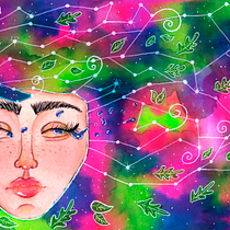 Mujer Galaxia y Flamenco astral. Un progetto di Illustrazione tradizionale e Pittura ad acquerello di Nayari Briceño Perez - 27.02.2020