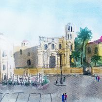 Paisajes urbanos en acuarela: Piazza Bellini en Palermo. Esboçado, e Pintura em aquarela projeto de Juan Sebastián Sepúlveda - 17.03.2020