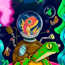 Roboturtle & Fish. Direção de arte, Design, Design gráfico, Ilustração tradicional, Ilustração digital e Ilustração vetorial projeto de Camilo Ducuara Gordillo - 26.03.2020