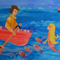 Mi Proyecto del curso: Ilustración de historias con papelLa Pincoya, leyenda chilena de la Isla de Chiloé. Collage, and Children's Illustration project by Carola Esquivel - 04.14.2020