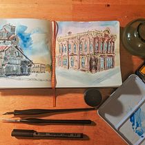My project in Architectural Sketching with Watercolor and Ink course. Sketching, and Watercolor Painting project by Jisell Howe - 04.06.2020