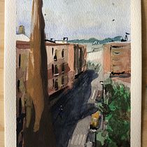 Vista del balcón mientras #yomequedoencasa. Pintura em aquarela projeto de Marc Julian - 07.04.2020
