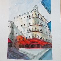 My project in Architectural Sketching with Watercolor and Ink course. L, and scape Architecture project by Gerd Inger Matre - 04.17.2020