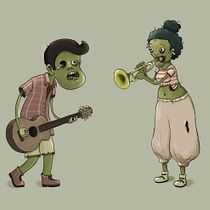 Los 2 músicos zombies. Traditional illustration project by Maria Rosa Garcia - 04.11.2020