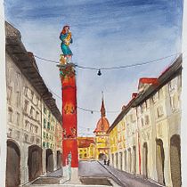 Pfeifferbrunnen in Bern. Watercolor Painting project by ioana_arghiropol - 04.12.2020