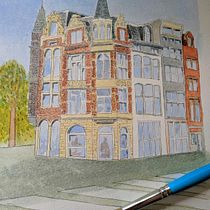 Muntplein - Amsterdam: Dibujo arquitectónico con acuarela y tinta. Architectural Illustration project by sampa - 04.12.2020