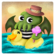 Mi Proyecto del curso: Cthulhu de vacaciones. Un progetto di Creatività, Illustrazione tradizionale, Illustrazione digitale e Illustrazione infantile di Mariana Gimenez Brea - 15.04.2020