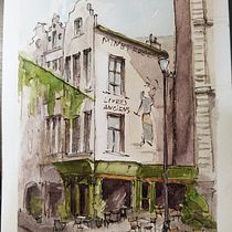 Brussels café. Watercolor Painting project by Max Hoche - 04.16.2020