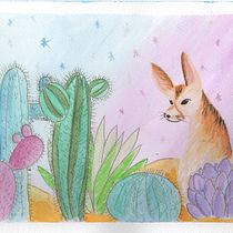Fennec in the desert. Traditional illustration project by Giulia Marchione - 04.19.2020