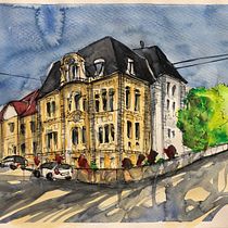Corner house in a well known panorama street in Stuttgart, Germany. Watercolor Painting project by markus.winhard - 04.20.2020