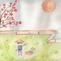 Atardecer al final de la jornada. Pintura em aquarela projeto de mbrueta - 23.04.2020