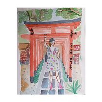 Me in Kyoto. (not my final project as I don't have a proper heavy paper anymore, so I just colored one of my sketches for the final project. . Pintura em aquarela projeto de Odko Ts - 27.04.2020