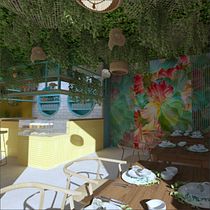 Restaurante Rey Momo, comida de la costa colombiana. . Projekt z dziedziny  Dekoracja wnętrz, Projektowanie powierzchni h, low, ch i Projektowanie wnętrz użytkownika Alejandra Ramírez - 29.04.2020