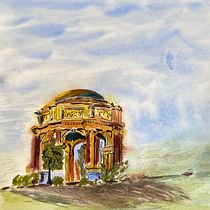 My project in Architectural Sketching with Watercolor and Ink course - Palace of Fine Arts in SF, CA.. Watercolor Painting project by Jeff Brown - 05.09.2020