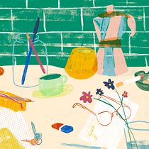 mesa bagunçada. Drawing, Digital Drawing, Printing, Traditional illustration, Digital Illustration, Children's Illustration, Pattern Design, and Digital Painting project by luizamaximo - 06.03.2020