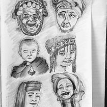 My project - Rostos frontais. Usei modelos de fotos de etnias da Tailândia, pais onde trabalho e está em meu coração.. Un proyecto de Diseño, Ilustración tradicional, Dibujo a lápiz y Dibujo de Renzo Cruz - 15.06.2020