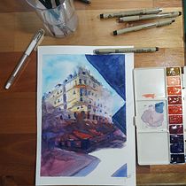 Meu projeto do curso: Desenho arquitetônico com aquarela e tinta. Architecture, and Watercolor Painting project by Igor Ferreira - 06.10.2020