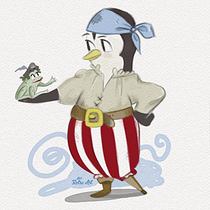 Pungüino pirata que habla con las ranas. Digital Drawing project by Mónica de la Torre - 06.16.2020