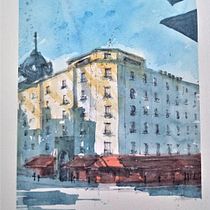Hotel Gillow, CDMX...Dibujo arquitectónico con acuarela y tinta. Arquitetura projeto de Juan Carlos Curiel Espinosa - 17.06.2020