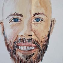 Front portrait of my hubby. Watercolor Painting project by vera_naing - 06.18.2020