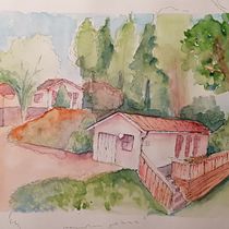 Ferienhaus auf Jogersö(Oxelösund), Schweden. Pintura em aquarela e Ilustração arquitetônica projeto de Uta Holm - 25.06.2020