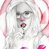  Candy Girl-My project in Portrait with Pencil, Color Techniques and Photoshop course. Projekt z dziedziny Malowanie akwarelą użytkownika Daisy Marroquin - 01.07.2020