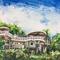 My project in Architectural Sketching with Watercolor and Ink course. Ilustração arquitetônica projeto de Karine Goh - 08.07.2020