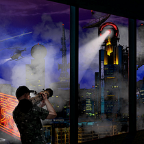 Ciudad futurista Red Nation. 'El ojo que todo lo ve'.. Photographic Composition, Concept Art, Digital Drawing, and Digital Illustration project by Gustavo Cuesta - 07.09.2020