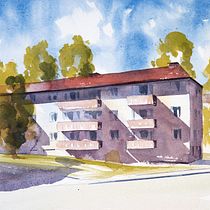 My project in Architectural Sketching with Watercolor and Ink course. House in Gothenburg, Sweden. Ilustração arquitetônica projeto de funke_jan - 01.09.2020