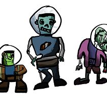 Los 3 zombies espaciales. Traditional illustration project by scrack12321 - 07.14.2020