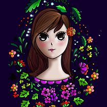 Meu projeto do curso: Retrato ilustrado com elementos botânicos. Desenho projeto de Adriana Santos - 16.08.2020