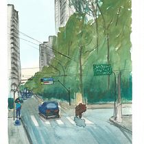 Meu projeto do curso: Paisagens urbanas em aquarela rua Portugal x Pe. Antônio - Brooklim - SP. Een project van Aquarelschilderen van Walter Biazetti - 22.07.2020