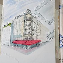 My project in Architectural Sketching with Watercolor and Ink course. Ilustração arquitetônica projeto de Paul Scott - 26.07.2020