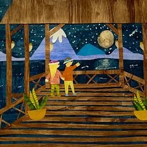 Mi Proyecto del curso: Ilustración de historias con papel. Frutillar décima región de Los Lagos, Chile. "Enamorados bajo la luna". Collage project by Dinarda Garcés Rivera - 07.28.2020