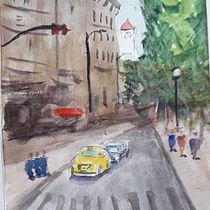 Paisaje urbano con sol y luego lluvioso. Een project van Aquarelschilderen van marthaincle - 06.08.2020