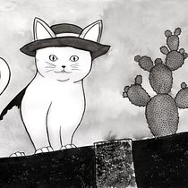 Gato de chapéu sobre muro. Traditional illustration project by Raul Felix - 08.08.2020
