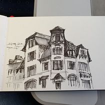 Mein Kursprojekt: Architektonische Zeichnung mit Aquarell und Tinte. Animação 2D, Animação 3D, Pintura em aquarela, Criatividade, Música, Produção musical, VFX, e Desenho projeto de Philipp Baumann - 11.08.2020
