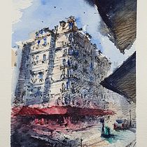 My project in Architectural Sketching with Watercolor and Ink course. Desenho artístico, e Pintura em aquarela projeto de John Yun - 09.08.2020