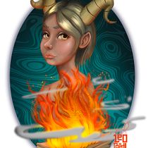 Chica demonio. Ilustração tradicional e Ilustração digital projeto de Leonardo Navarro - 27.08.2020