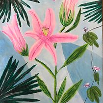 Lily stem, palms, and porcelain berry vine. Acr, lic Painting, and Botanical Illustration project by Kristen Bastis - 09.06.2020