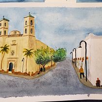 Valladolid,MX Church. Pintura em aquarela projeto de eric_p_wagner - 14.09.2020