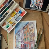 My project in Architectural Sketching with Watercolor and Ink course. Pintura em aquarela projeto de Anett Csiszér-Szeli - 18.10.2020
