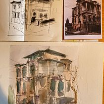 My project in Architectural Sketching with Watercolor and Ink course. Esboçado projeto de Colin South - 11.10.2020