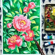 My project  called PEONNIES in Negative Watercolor Painting for Botanical Illustration course Ein Projekt aus dem Bereich Malerei von lubica_humenikova - 02.10.2020