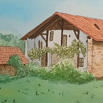 Caserío en Bizkaia. Ilustração tradicional, Ilustração arquitetônica, Ilustração com tinta, e Pintura em aquarela projeto de Santiago Martínez Masip - 11.10.2020